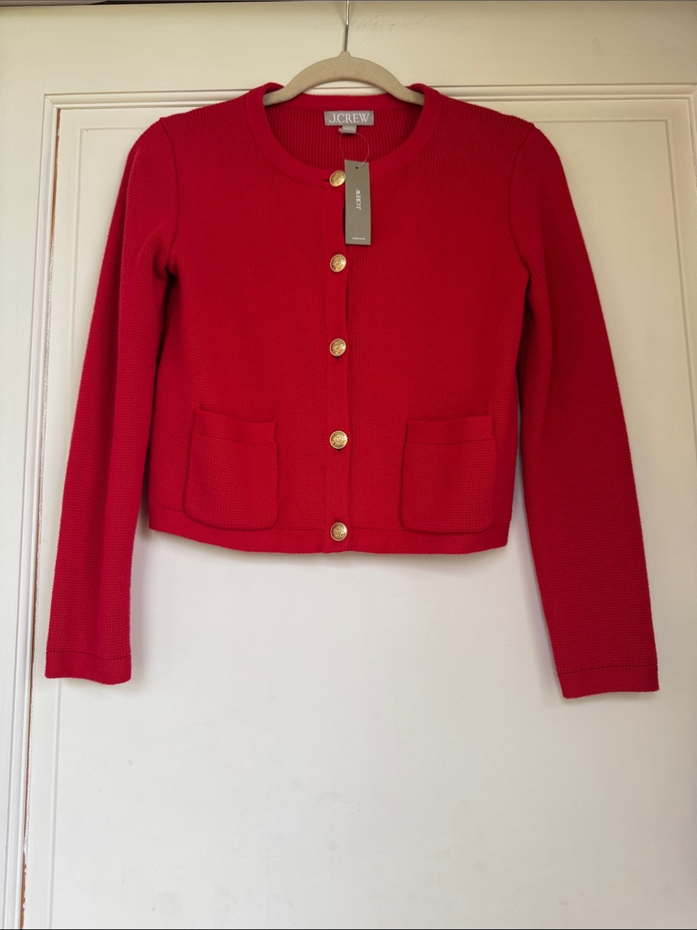 New With Tag J. Crew Red Knit Button-Front Blazer Jacket